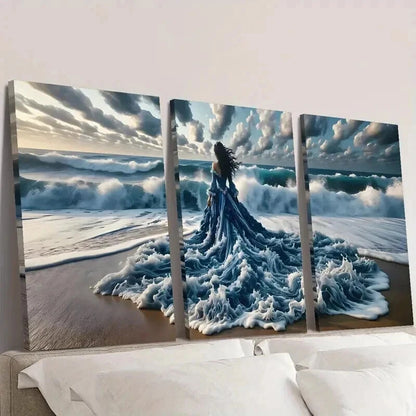 3pcs Ocean Goddess with a Wavy Dress Wall Art Set Canvas Framed 40x60cm - High Quality Print 100% Australian Made Wall Canvas Ready to Hang