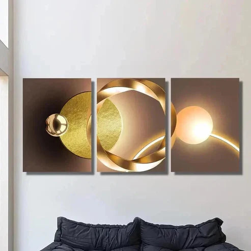 3pcs Abstract Geometry Golden Luxury Wall Art Canvas Unframed - High Quality Print 100% Australian Made Wall Canvas