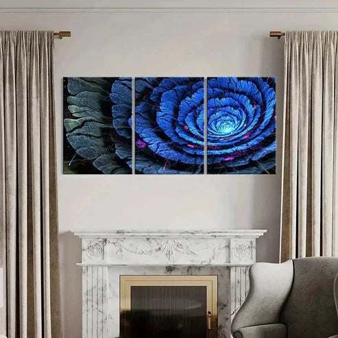 3pcs Abstract Blue Flower Art Painting Wall Art Canvas Unframed - High Quality Print 100% Australian Made Wall Canvas