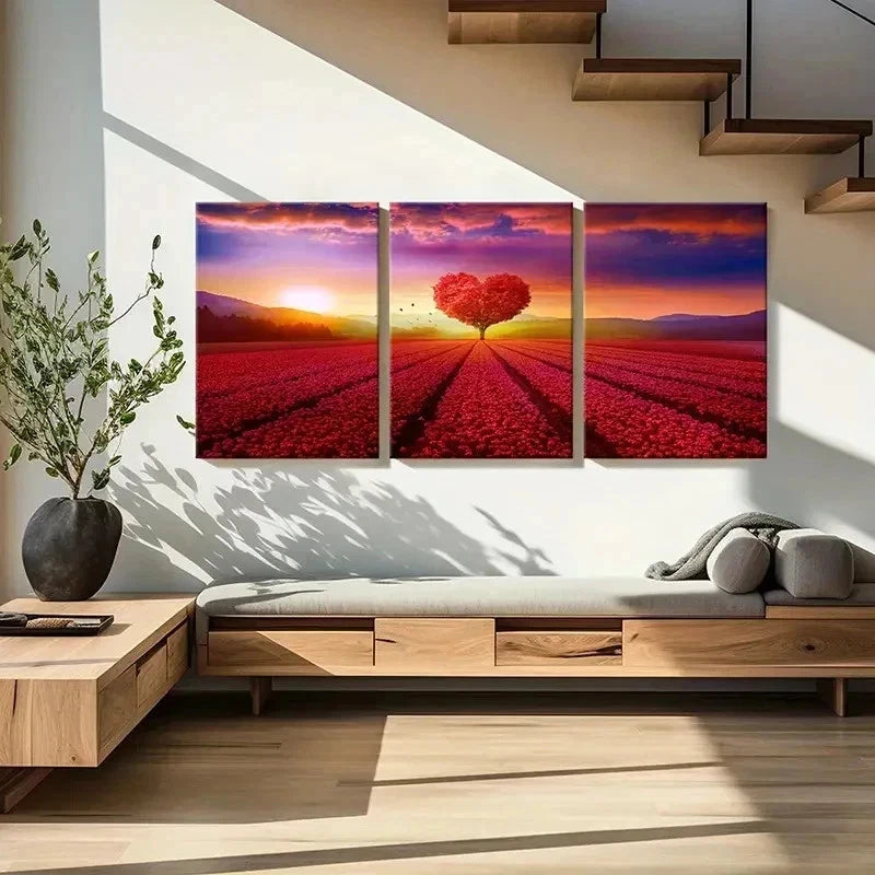 3pcs Red Love Trees Natural Landscape Wall Art Set Canvas Framed 40x60cm - High Quality Print 100% Australian Made Wall Canvas Ready to Hang