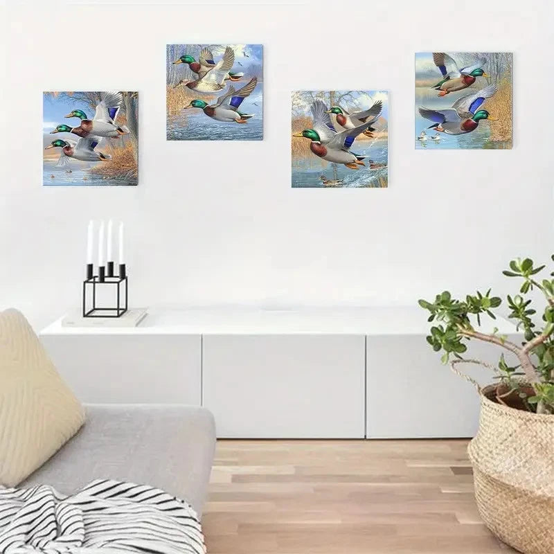 4pcs DuckCouple Farm Wildlife Animal Wall Art Canvas Framed