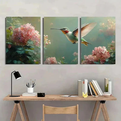 3pcs Vibrant Hummingbird & Hydrangea Wall Art Set Canvas Unframed - High Quality Print 100% Australian Made Wall Canvas