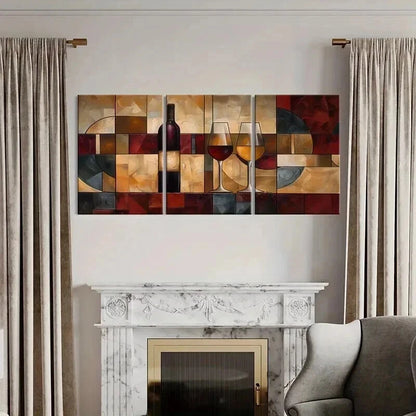 3pcs Abstract Wine Bottle And Glasses Artwork Wall Art Set Canvas Framed 40x60cm - High Quality Print 100% Australian Made Wall Canvas Ready to Hang