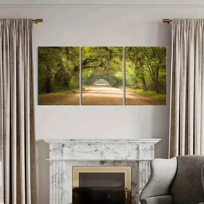 3pcs Serene Sunlit Forest Tree Lined Pathway Wall Art Set Canvas Framed 40x60cm - High Quality Print 100% Australian Made Wall Canvas Ready to Hang