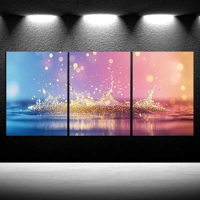 3pcs Beautiful Waves Golden Bubbles Metal Print Ready to Hang Art