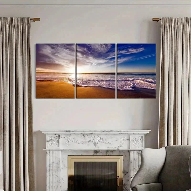 3pcs Beach Art Deco Painting at Sunset Wall Art Set Canvas Framed 40x60cm - High Quality Print 100% Australian Made Wall Canvas Ready to Hang
