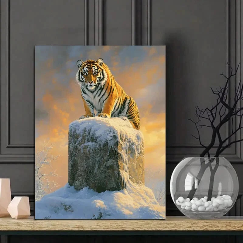 Majestic Tiger, Basking in The Golden Glow of Sunrise 40x60cm Metal Print Ready to Hang