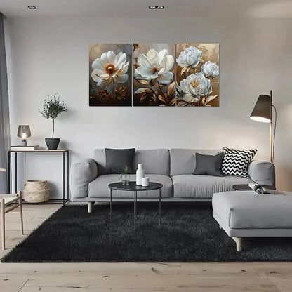 3pcs Modern Abstract White Floral Metal Print Ready to Hang Art