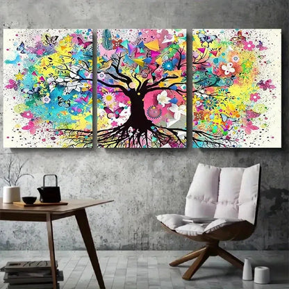 3pcs Nature Tree with Butterflies and Flowers Metal Print Ready to Hang Art