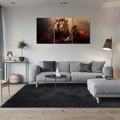 3pcs Grand Lion Family Portrait Wildlife Metal Print Ready to Hang Art