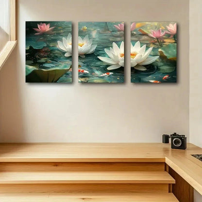 3pcs Lotus Blossom Serene Water Lily Pond Metal Print Ready to Hang Art