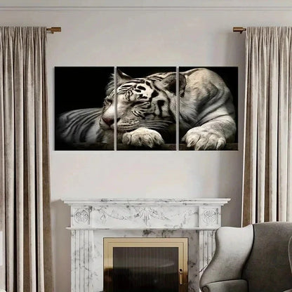 3pcs White Tiger Animal Prints Decor Wall Art Set Canvas Framed 40x60cm - High Quality Print 100% Australian Made Wall Canvas Ready to Hang