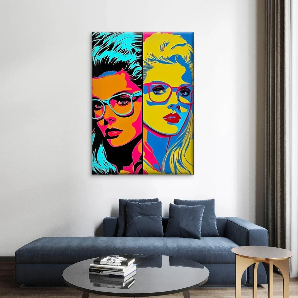 Dual Pop Art Portraits 60x90cm Metal Print Ready to Hang