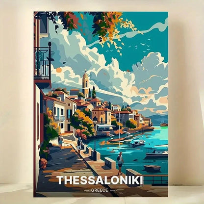 Greek Thessaloniki Greece Coastal Town Travel Poster Print Wall Art
