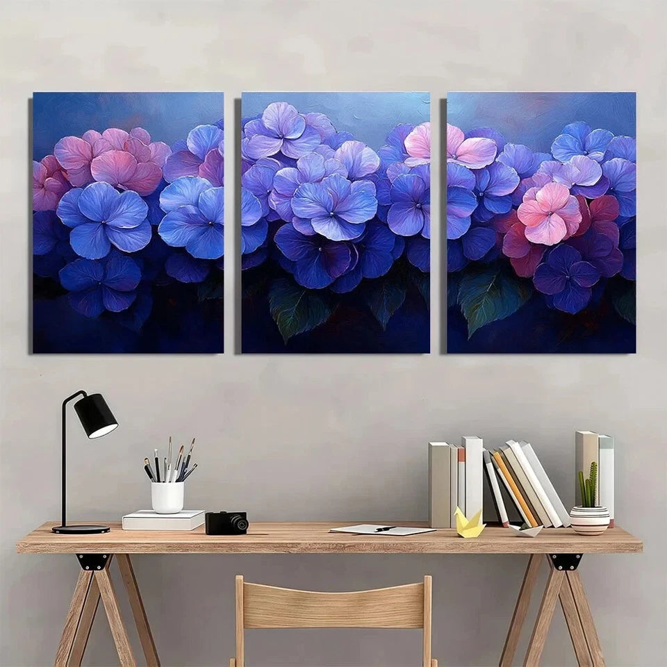 3pcs Vibrant Purple Hydrangea Metal Print Ready to Hang Art
