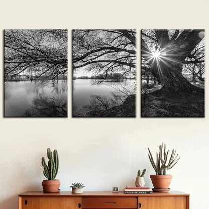 3pcs Modern Ancient Tree By The Lake Perfect Wall Art Set Canvas Framed 40x60cm - High Quality Print 100% Australian Made Wall Canvas Ready to Hang