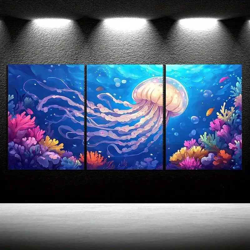 3pcs Jellyfish in The Ocean Sea Animals Metal Print Ready to Hang Art
