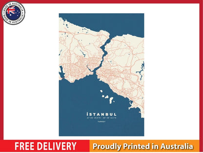 Istanbul City map with details 91x61cm poster AU