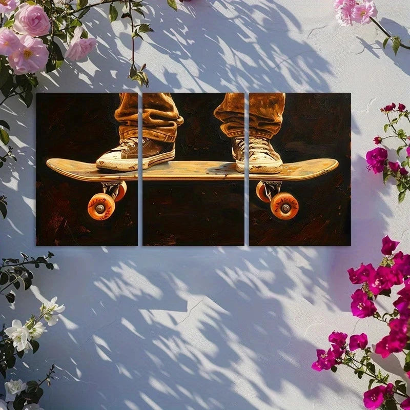 3pcs Graffiti Lights the Skateboarding Path Metal Print Ready to Hang Art