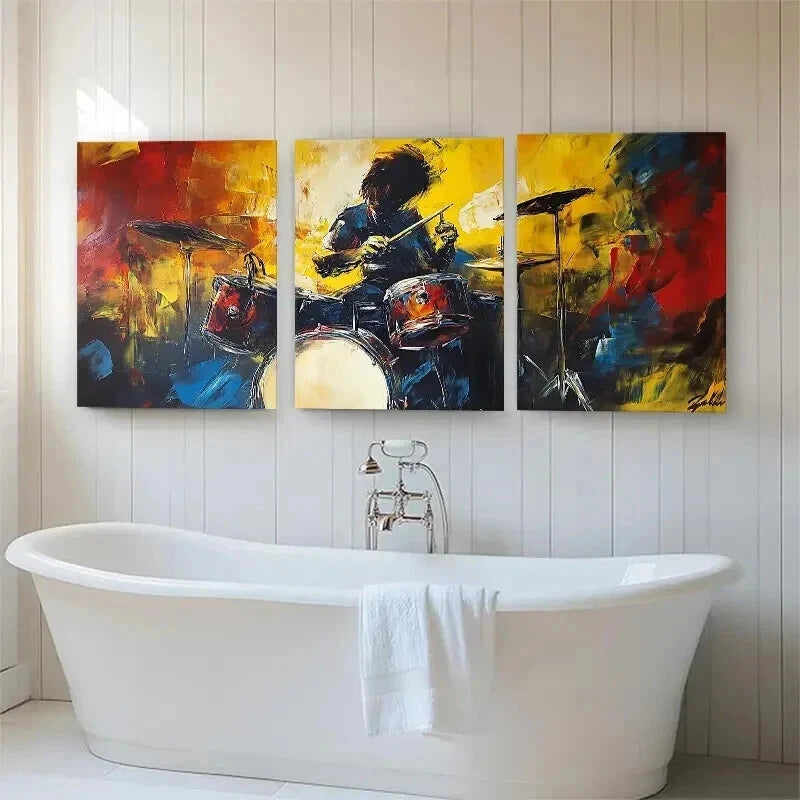 3pcs Dynamic Musician Performing Drummer Perfect Wall Art Set Canvas Framed 40x60cm - High Quality Print 100% Australian Made Wall Canvas Ready to Hang
