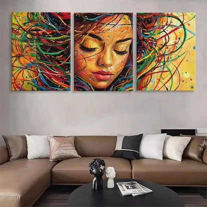 3pcs Abstract Colorful Woman Portrait Perfect Wall Art Set Canvas Framed 40x60cm - High Quality Print 100% Australian Made Wall Canvas Ready to Hang