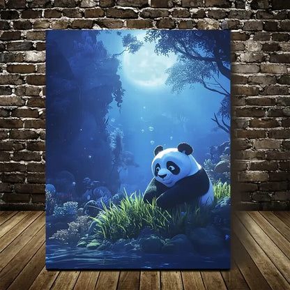 Whimsical Panda Underwater Scene With Coral Painting 40x60cm Metal Print Ready to Hang