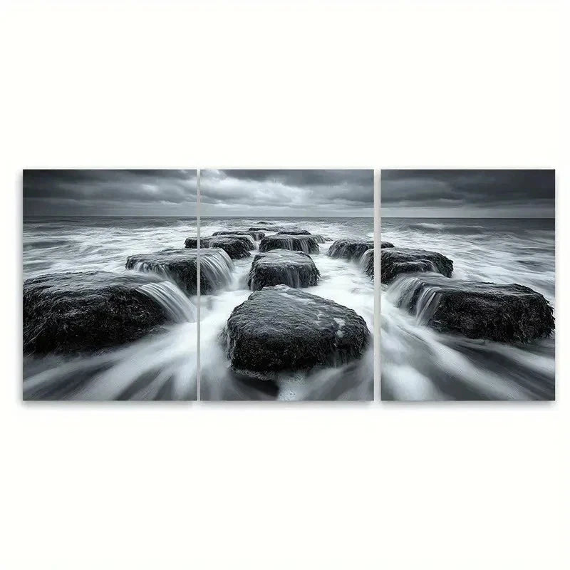 3pcs Dramatic Black and White RI Wall Art Set Canvas Framed 40x60cm - High Quality Print 100% Australian Made Wall Canvas Ready to Hang