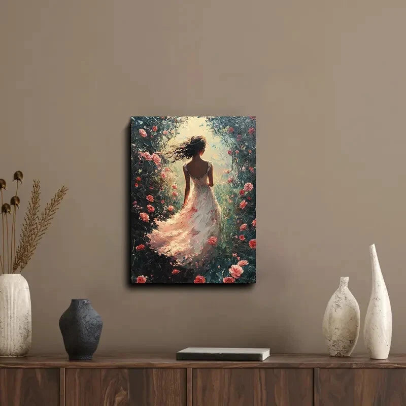 Enchanted Rose Garden Princess Painting 40x60cm Metal Print Ready to Hang
