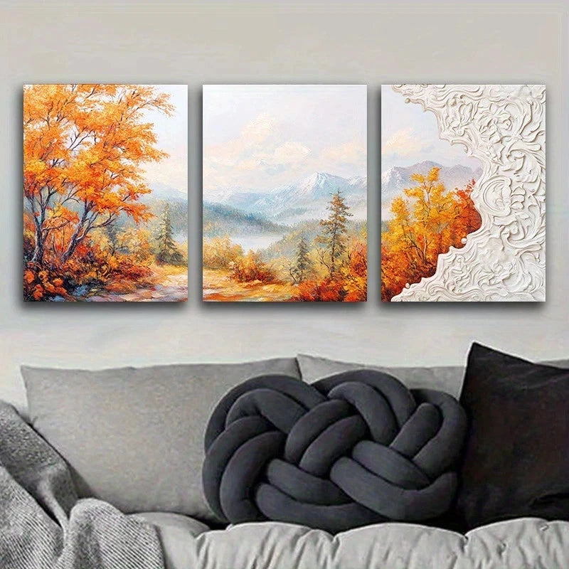 3pcs Autumn Landscape With Mountains Metal Print Ready to Hang Art