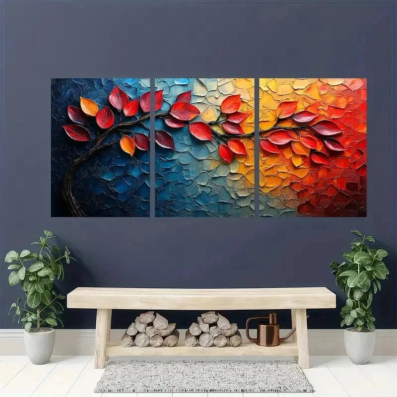 3pcs Modern Abstract Colorful Leaf Tree Wall Art Set Canvas Framed 40x60cm - High Quality Print 100% Australian Made Wall Canvas Ready to Hang