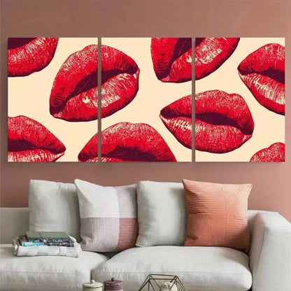 3pcs Red Lips Preppy Funky Décor Perfect Wall Art Set Canvas Framed 40x60cm - High Quality Print 100% Australian Made Wall Canvas Ready to Hang