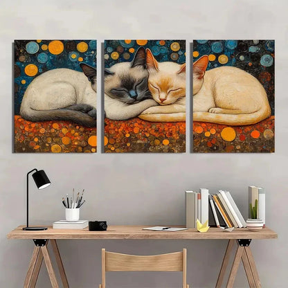 3pcs Siamese Cats Painting Colourful Metal Print Ready to Hang Art