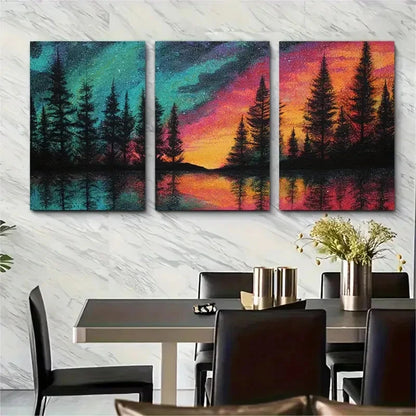 3pcs Starry Night & Sunrise Forest Décor Perfect Wall Art Set Canvas Framed 60x90cm - High Quality Print 100% Australian Made Wall Canvas Ready to Hang