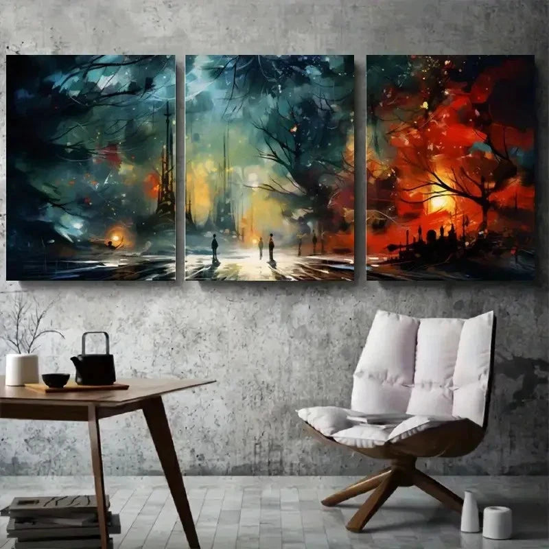 3pcs Urban Nightscape Modern Cityscape Metal Print Ready to Hang Art