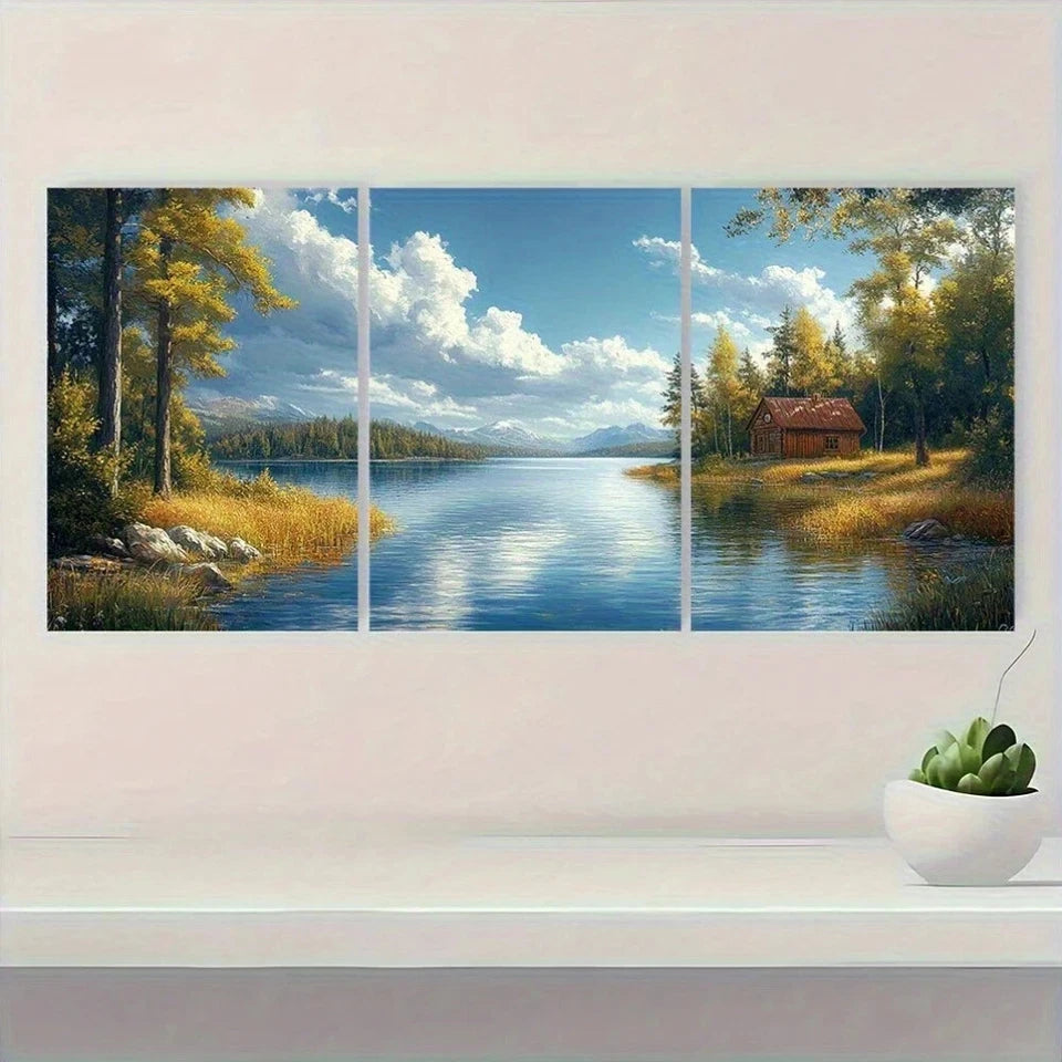 3pcs Faribault Beautiful Lake Painting Metal Print Ready to Hang Art