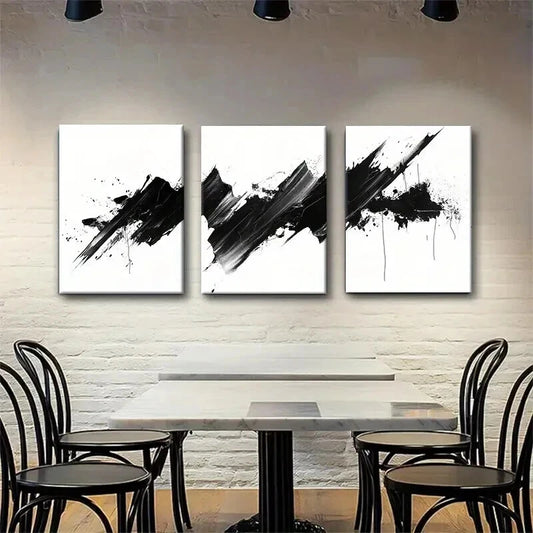 3pcs Modern Abstract Black White Stroke Perfect Wall Art Set Canvas Framed 40x60cm - High Quality Print 100% Australian Made Wall Canvas Ready to Hang