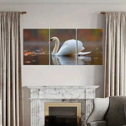 3pcs Elegant White Swan Serene Water Reflection Metal Print Ready to Hang Art