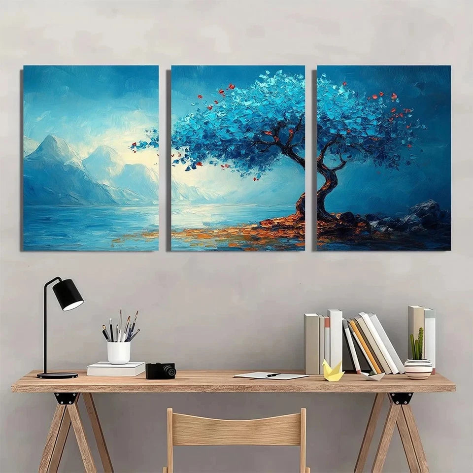 3pcs Modern Abstract Mountains and Water Wall Art Set Canvas Framed 40x60cm - High Quality Print 100% Australian Made Wall Canvas Ready to Hang