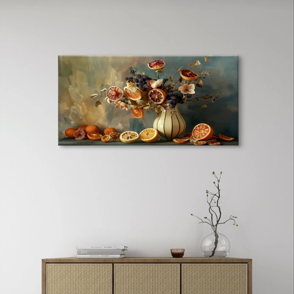 Vintage Still Life Citrus Vase Painting Wall Art Canvas Office Home Framed 120x60cm