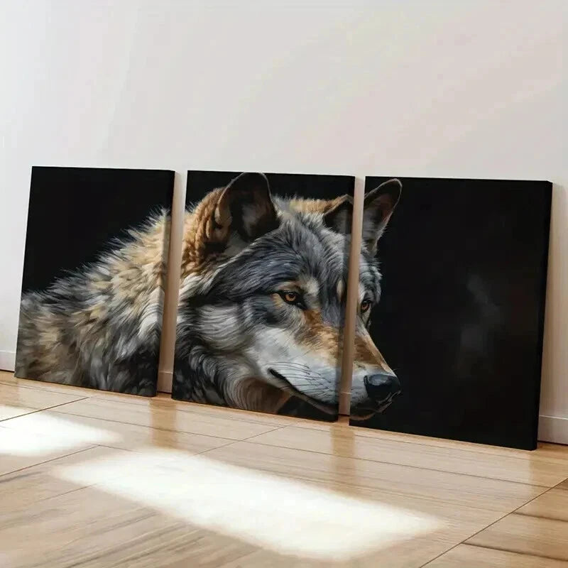 3pcs Expressive Wolf Themed Modern Wall Art Set Canvas Framed 40x60cm - High Quality Print 100% Australian Made Wall Canvas Ready to Hang