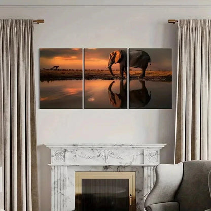 3pcs African Elephant at the Sunset Wall Art Set Canvas Framed 40x60cm - High Quality Print 100% Australian Made Wall Canvas Ready to Hang