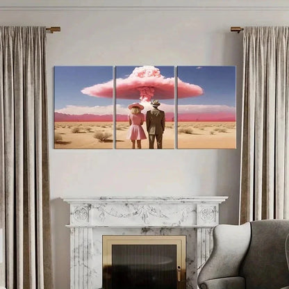 3pcs Atomic Bomb & Pink Cloud Explosion Wall Art Set Canvas Framed 40x60cm - High Quality Print 100% Australian Made Wall Canvas Ready to Hang