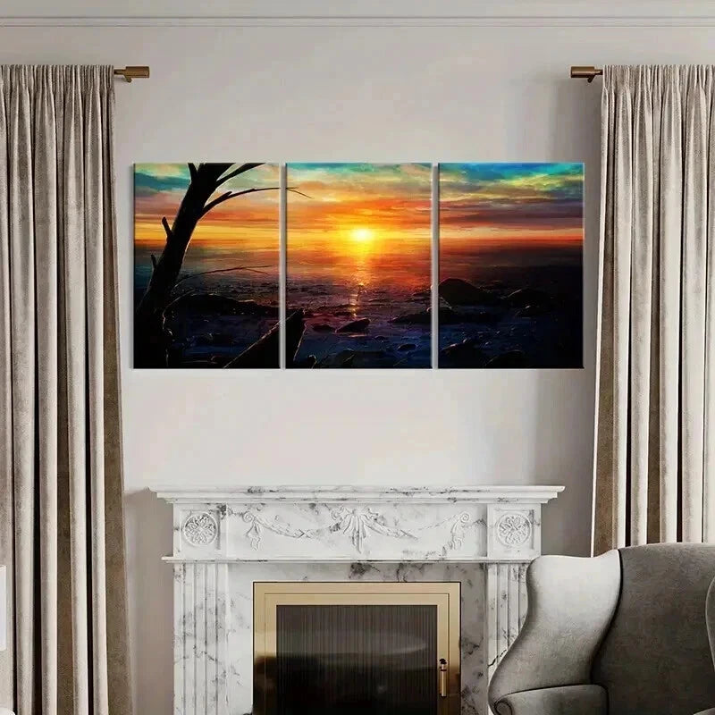3pcs Vibrant Sunset by the Sea Landscape Wall Art Set Canvas Framed 40x60cm - High Quality Print 100% Australian Made Wall Canvas Ready to Hang