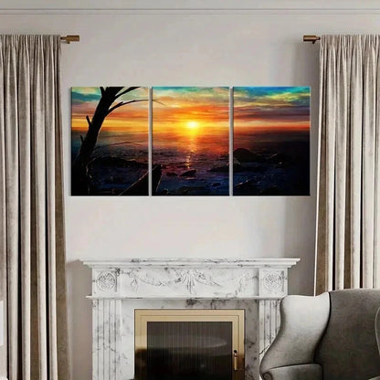 3pcs Vibrant Sunset by the Sea Landscape Wall Art Set Canvas Framed 40x60cm - High Quality Print 100% Australian Made Wall Canvas Ready to Hang