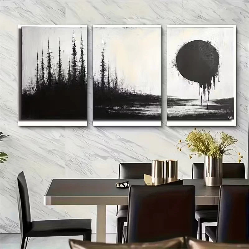 3pcs Rustic Black and White Abstract Metal Print Ready to Hang Art