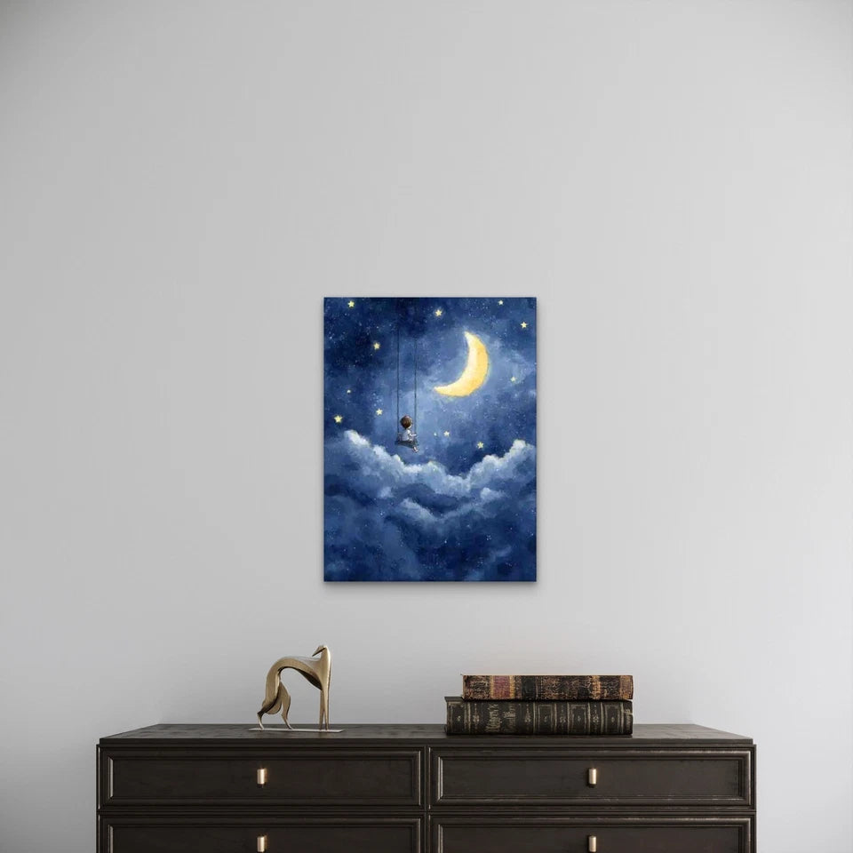 Navy Blue Nursery with Moon and Stars Metal Print Ready to Hang