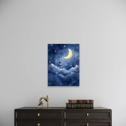 Navy Blue Nursery with Moon and Stars Metal Print Ready to Hang