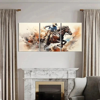 3pcs Abstract Animal Art Cowboy Horse Retro Wall Art Set Canvas Framed 40x60cm - High Quality Print 100% Australian Made Wall Canvas Ready to Hang