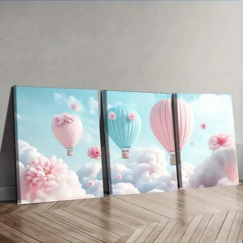 3pcs Hot Air Balloons Sky Wall Art Set Canvas Unframed - High Quality Print 100% Australian Made Wall Canvas