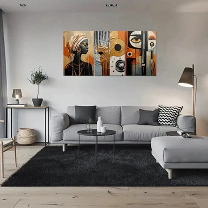 3pcs Woman Portrait & Geometric Patterns Metal Print Ready to Hang Art